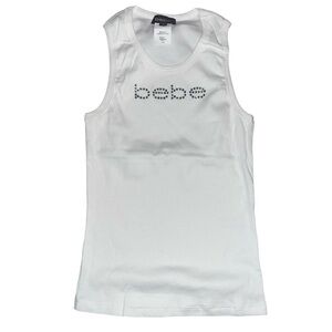 BEBE Deadstock SWAROVSKI CRYSTALS RHINESTONE STRETCH WHITE TANK TOP L Y2K RARE